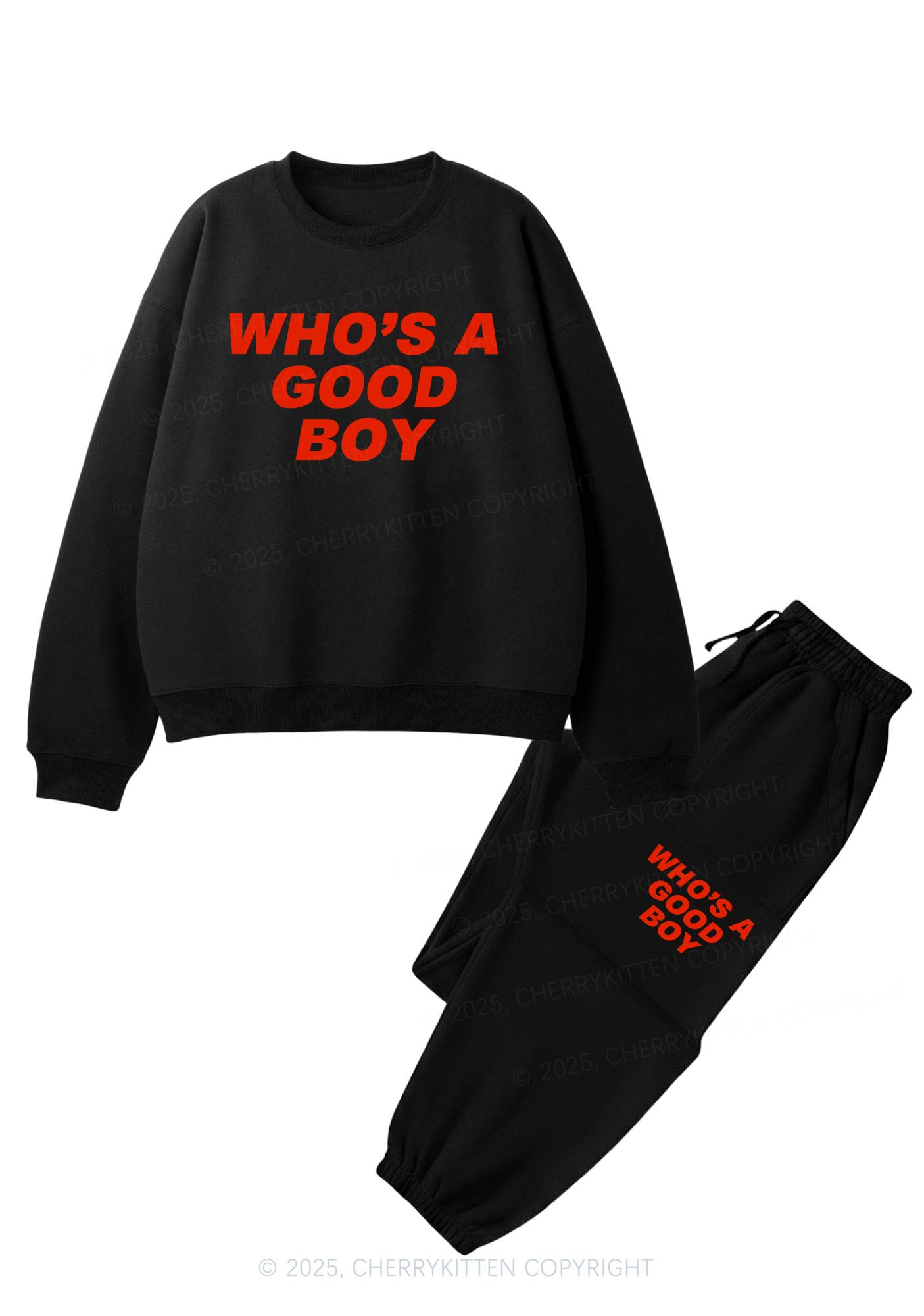 Whos A Good Boy Y2K Fleece Sweatshirts Set Cherrykitten