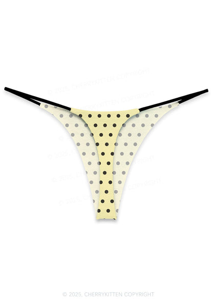 Yellow Polka Dot Y2K Print Bikini String Thong Cherrykitten