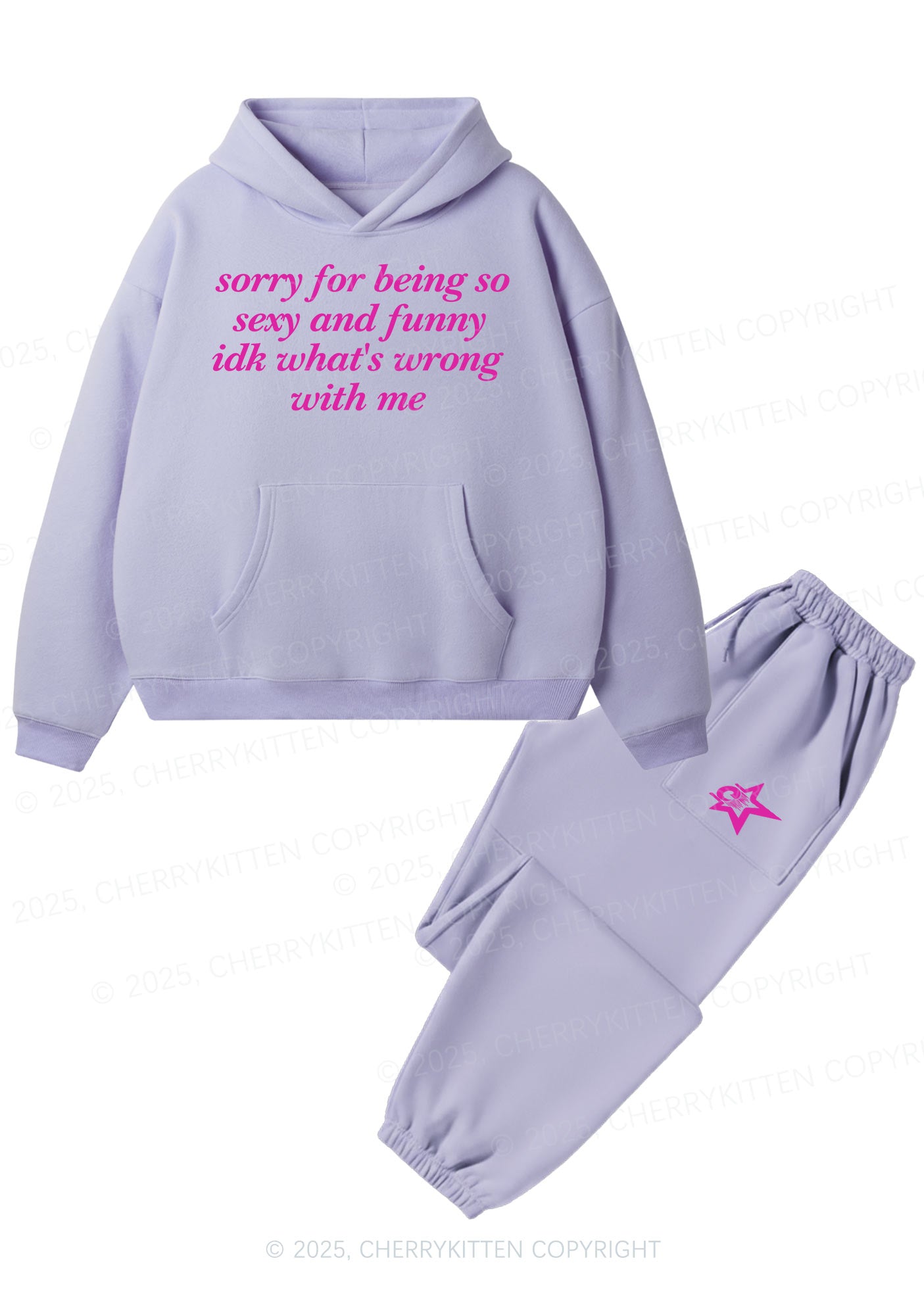 Sorry For Being So Funny Y2K Fleece Hoodie Set Cherrykitten