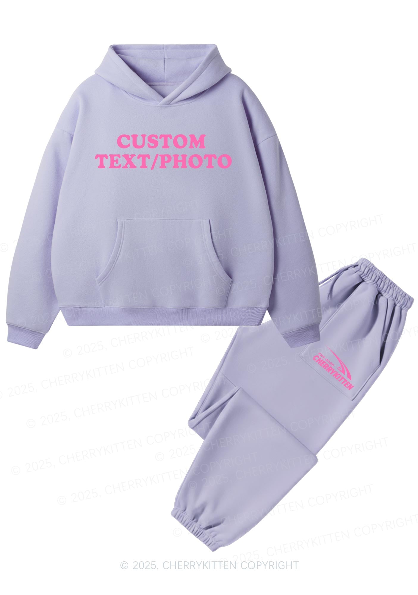 Custom Personalized Text Y2K Fleece Hoodie Set Cherrykitten