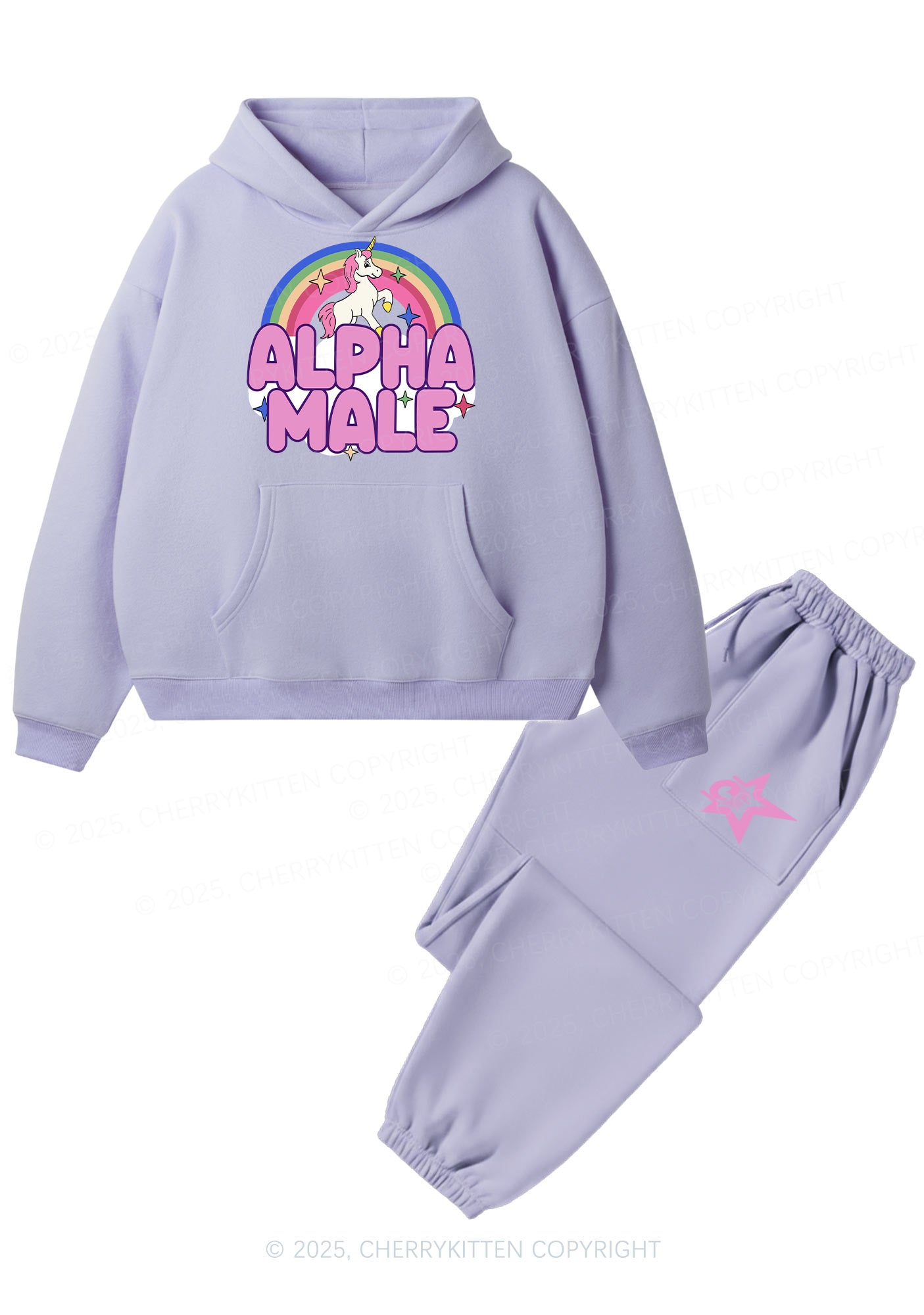 Rainbow Unicorn Alpha Male Y2K Fleece Hoodie Set Cherrykitten