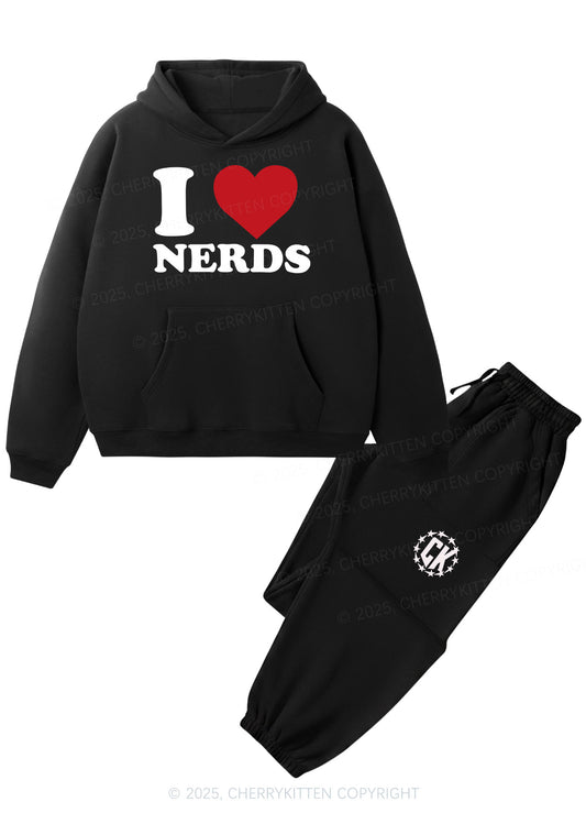 I Love Nerds Y2K Fleece Hoodie Set Cherrykitten