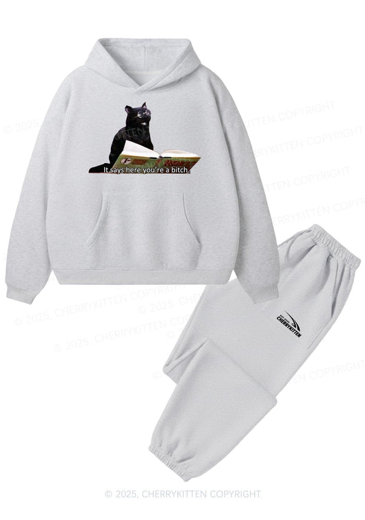 It Says Here Youre A Bixxh Y2K Fleece Hoodie Set Cherrykitten