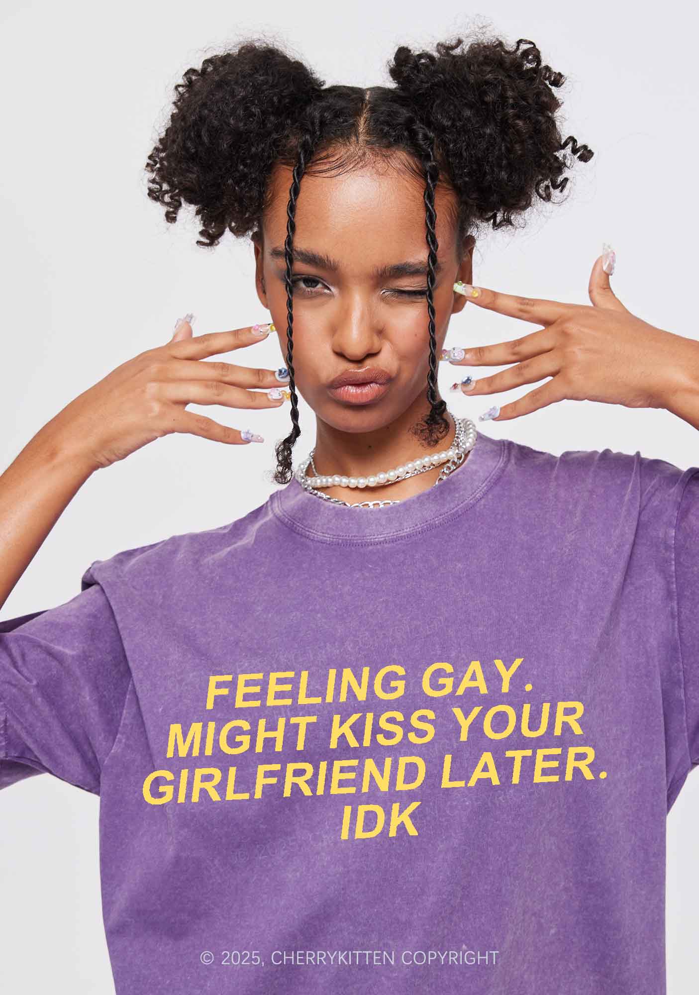 Kiss Your GF Later Pride Y2K Shirts Washed Tee Cherrykitten