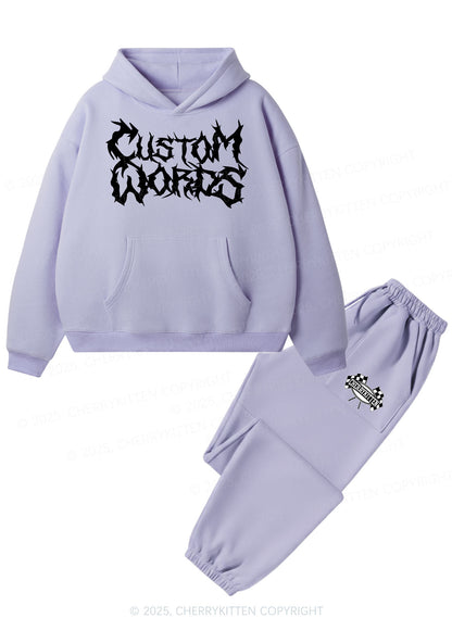Custom Text Punk Font Y2K Fleece Hoodie Set Cherrykitten
