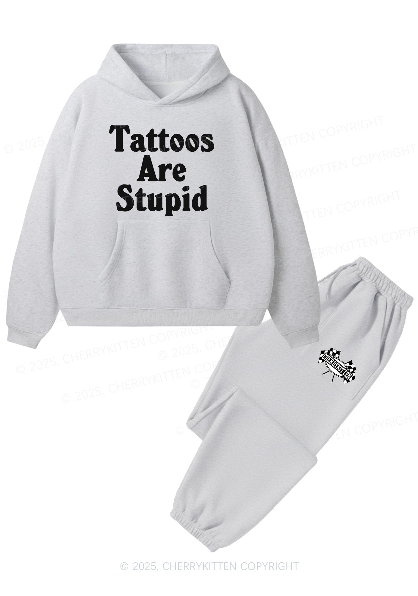 Tattoos Are Stupid Y2K Fleece Hoodie Set Cherrykitten