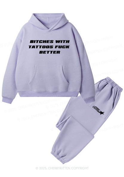 Bxxches With Tattoos Fxxk Better Y2K Fleece Hoodie Set Cherrykitten