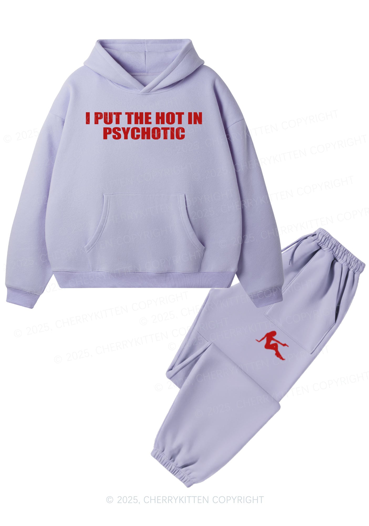 I Put The Hot In Psychotic Y2K Fleece Hoodie Set Cherrykitten