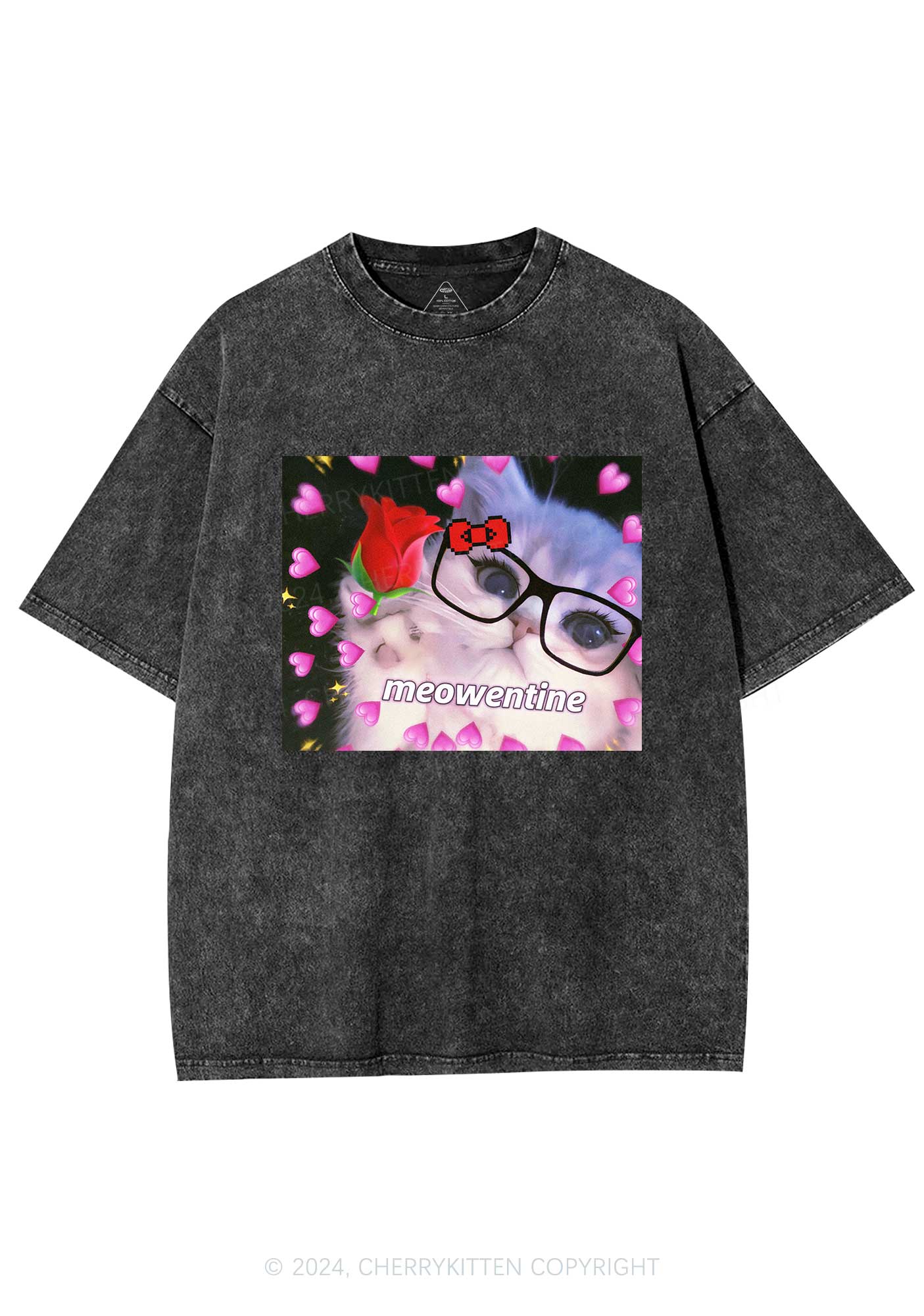Meowentine Kitten Y2K Valentine's Day Washed Tee Cherrykitten