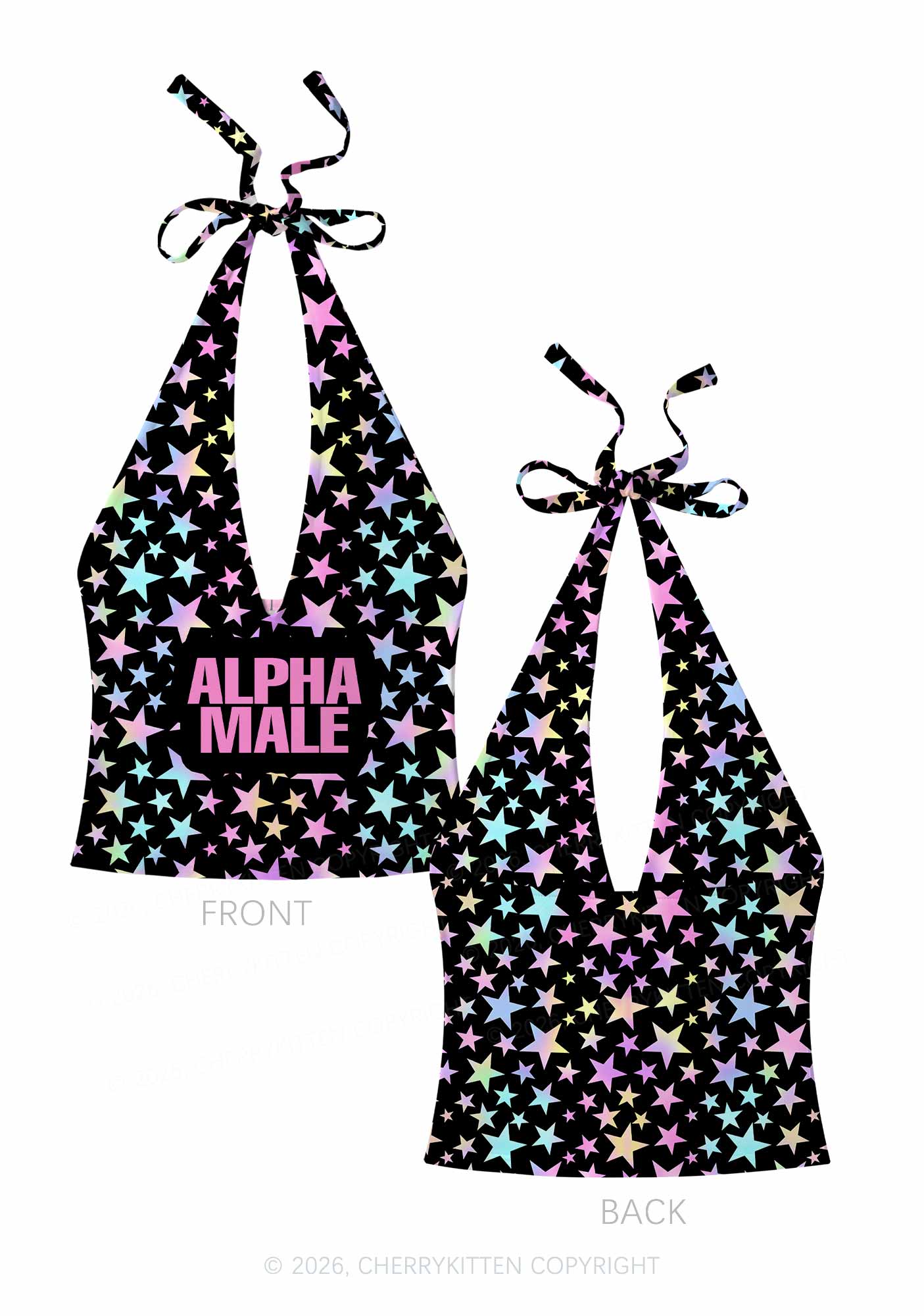 Black Alpha Male Pride Y2K Print Halter Deep V Neck Cami Cherrykitten