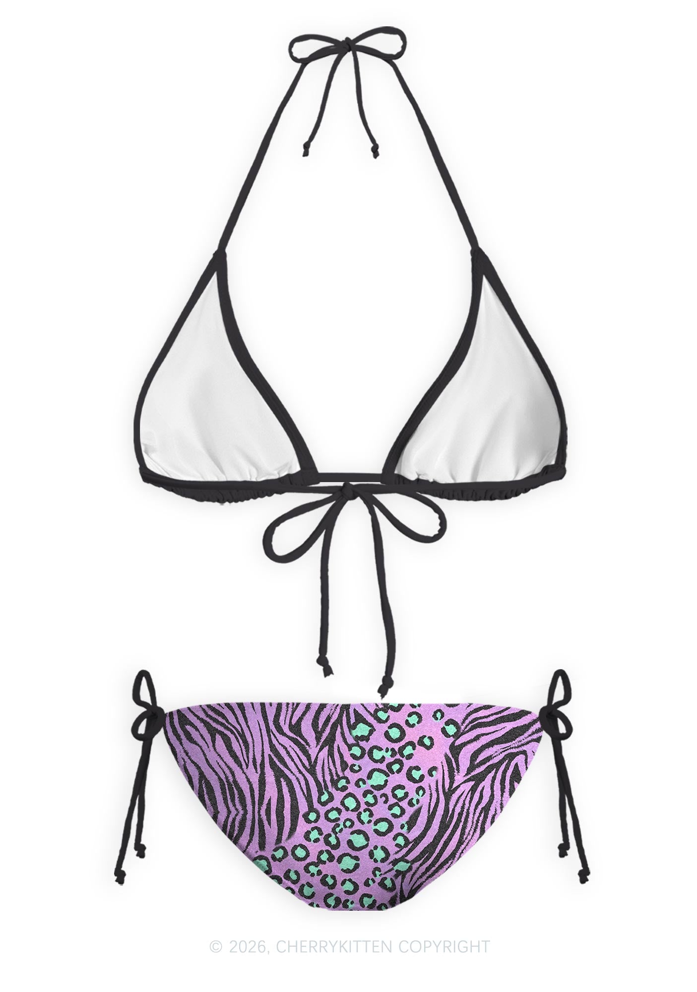 Purple Mixed Zebra Leopard Y2K Print Bikini Set Cherrykitten