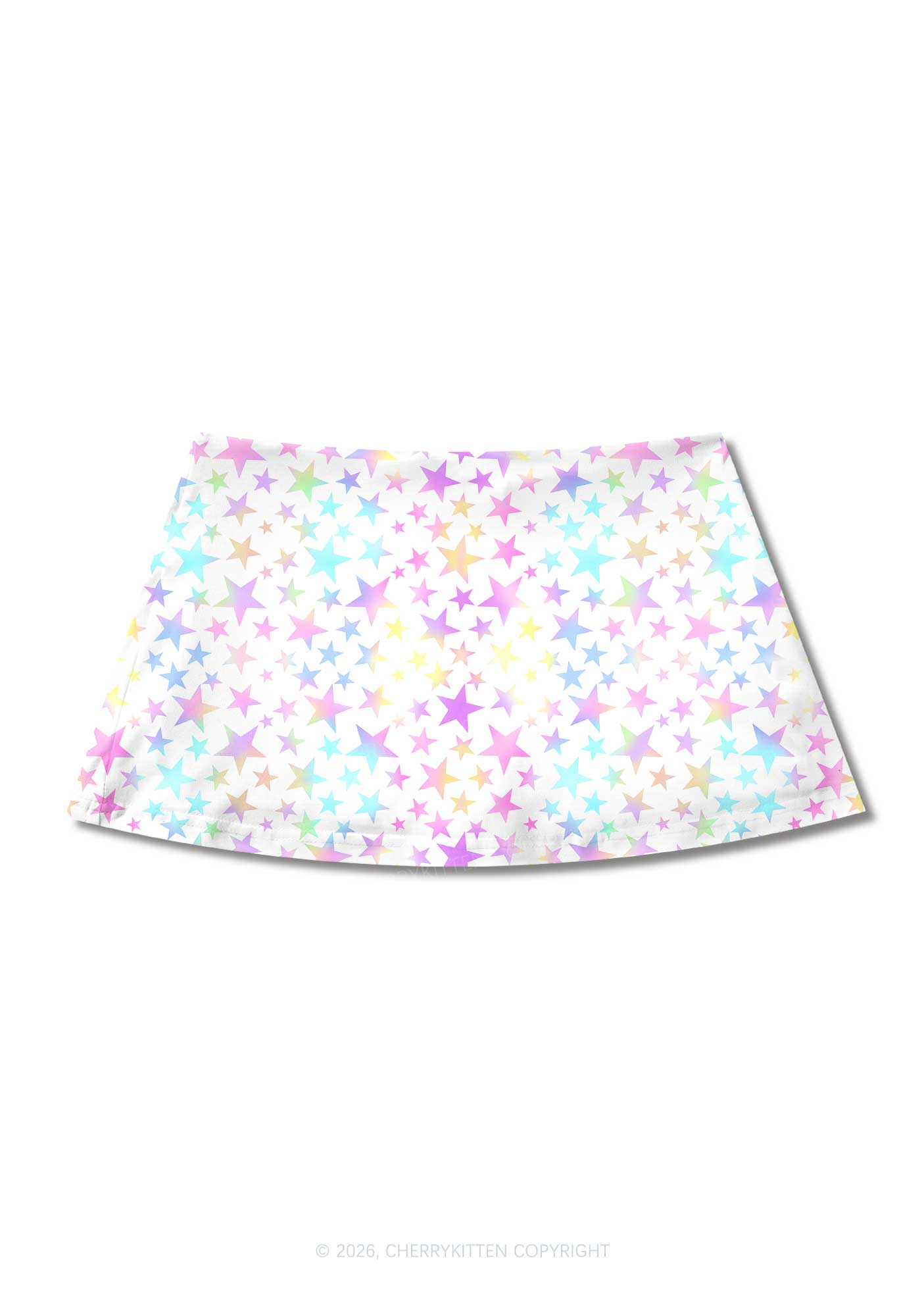 Rainbow Star On White Y2K Print Mini Skirt Cherrykitten