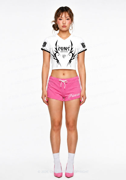 White Cxxt Y2K Crop Football Jersey Shirts Cherrykitten