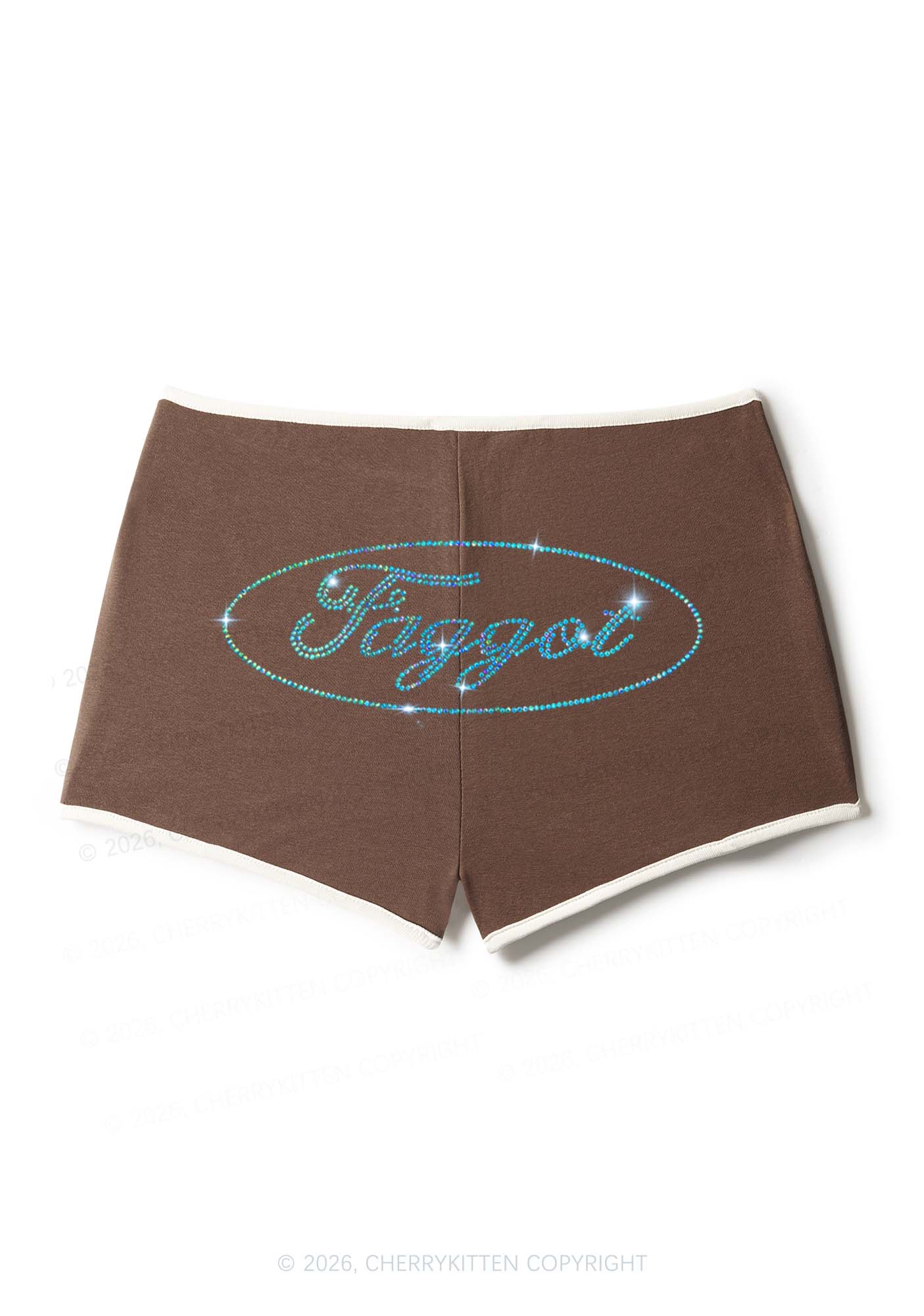Rhinestone Oval Faggot Pride Y2K Booty Shorts Cherrykitten