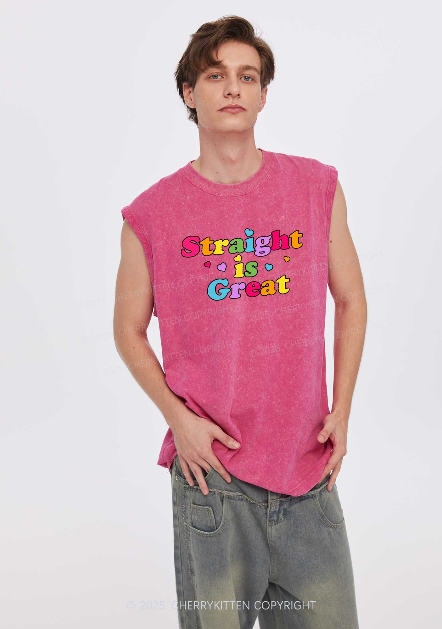 Straight Is Great Pride Y2K Washed Muscle Tank Cherrykitten