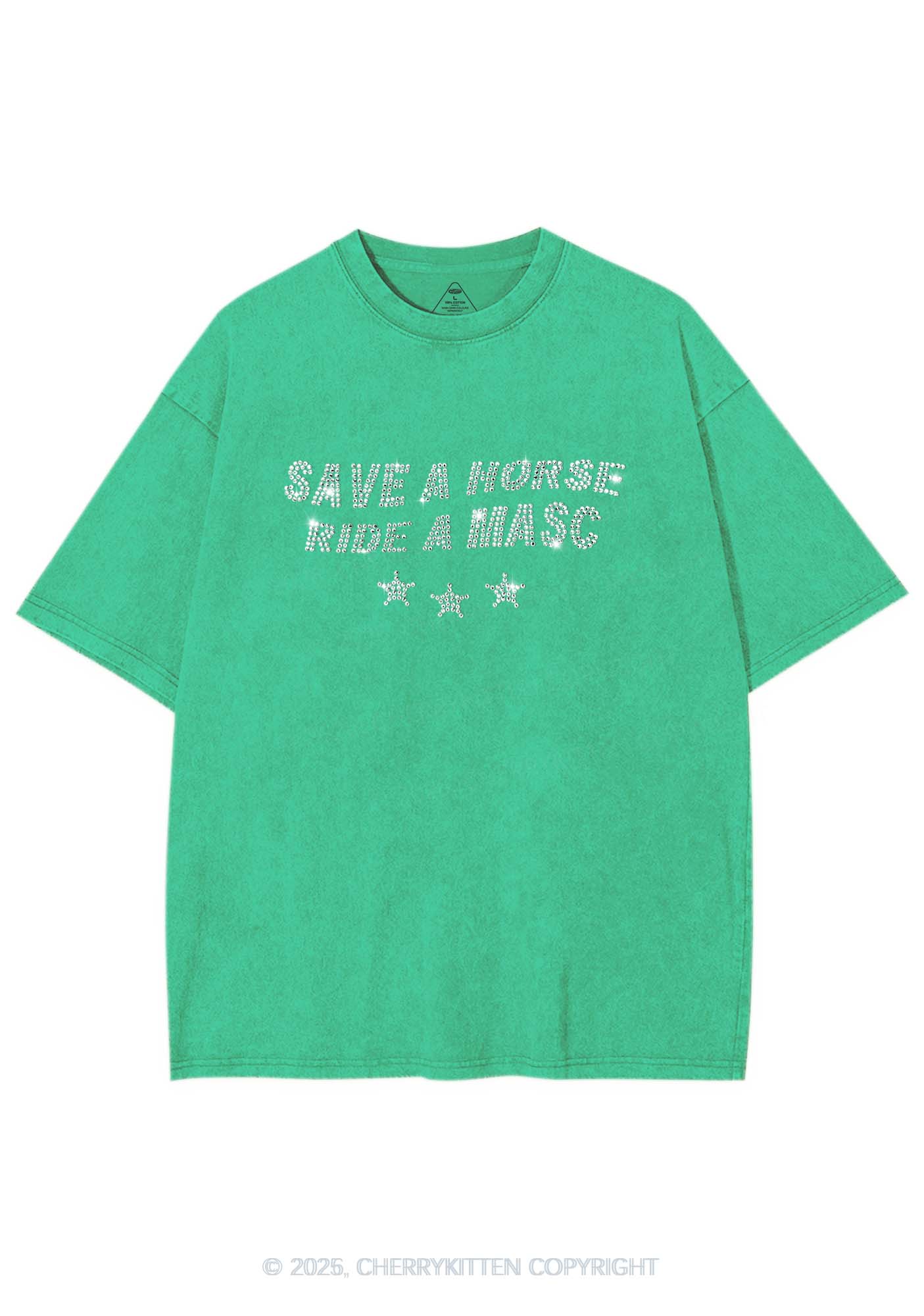 Rhinestone Ride A Masc Pride Y2K Shirts Washed Tee Cherrykitten
