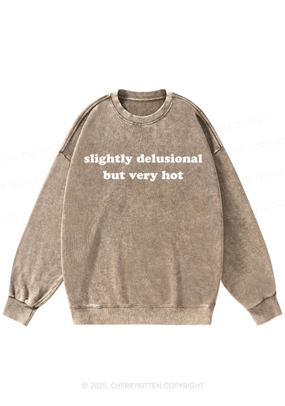 Slightly Delusional But Very Hot Y2K Washed Sweatshirts Cherrykitten