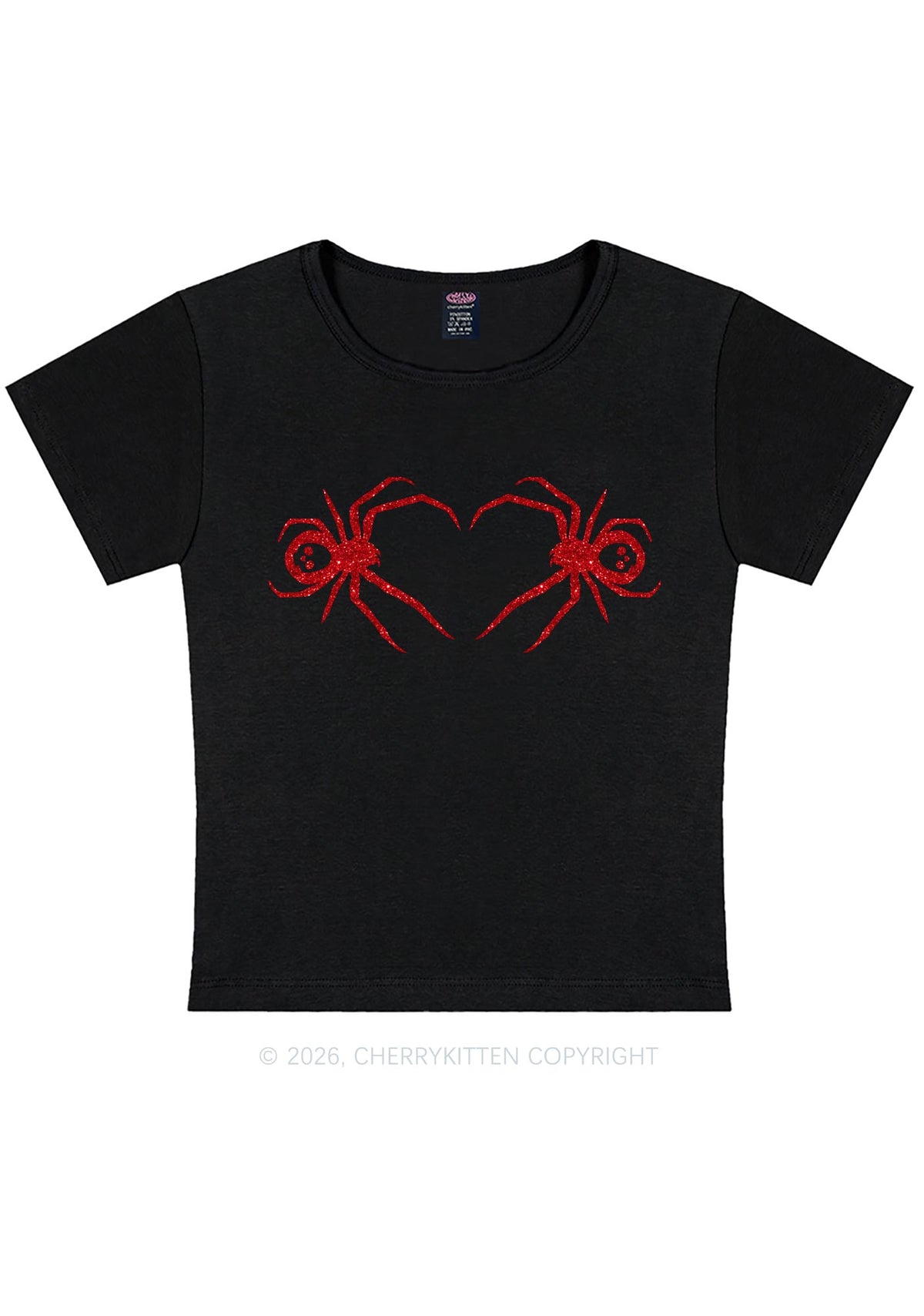 Glitter Skull Spider Y2K Baby Tee Cherrykitten