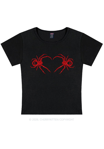 Glitter Skull Spider Y2K Baby Tee Cherrykitten