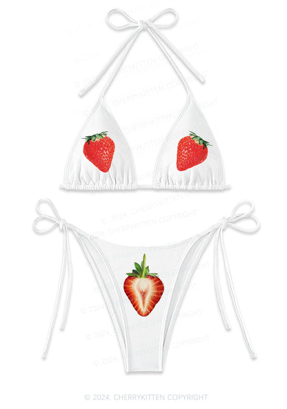 Strawberry Y2K Halter Triangle Bikini Set Cherrykitten