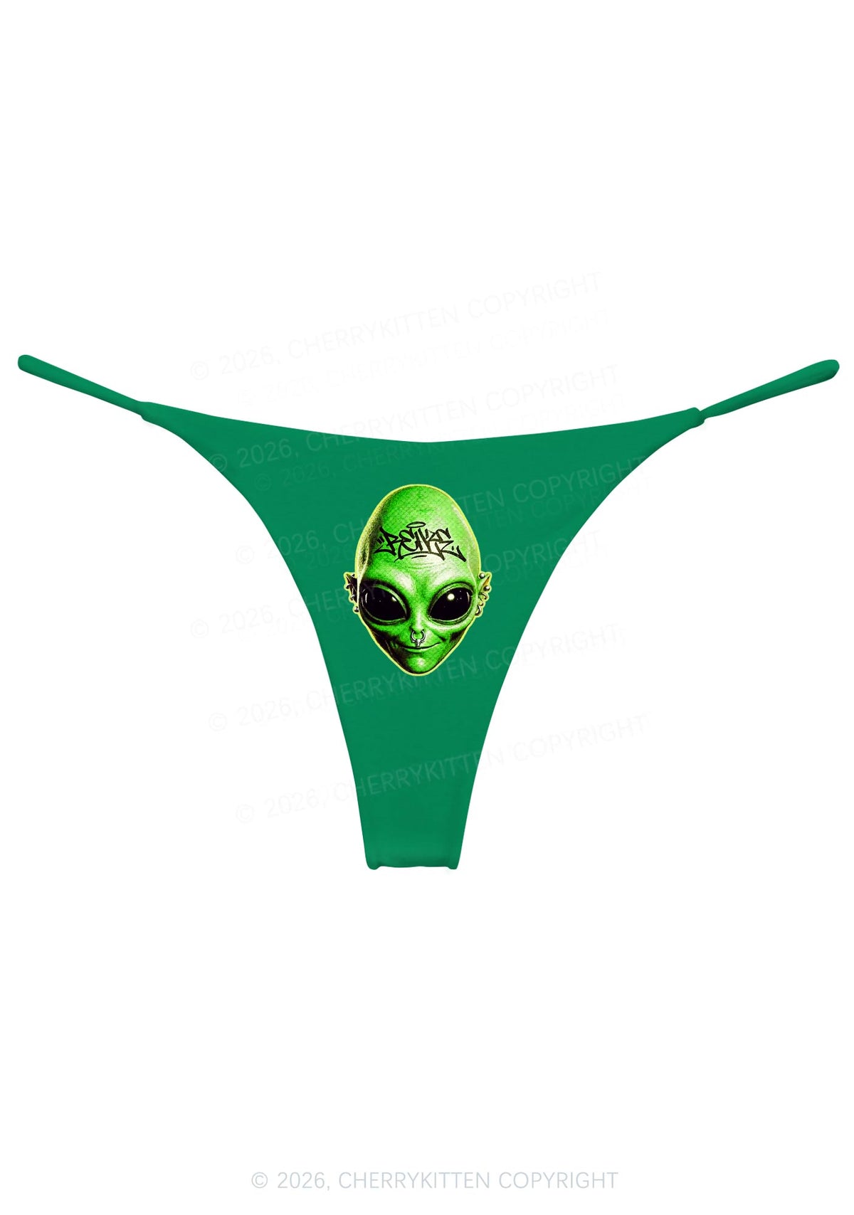 Halloween Green Alien Head Y2K Bikini String Thong Cherrykitten