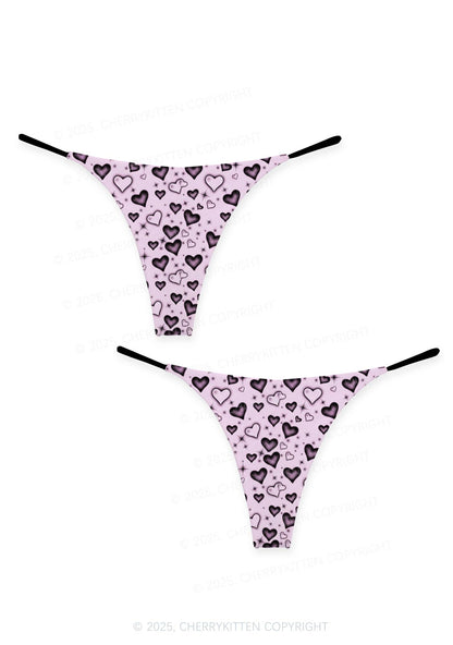 Dark Heart Attack Valentine's Day Y2K Print Couples Thong Set Cherrykitten