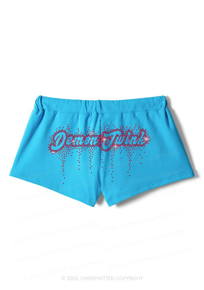 Rhinestone Demon Twink Pride Y2K Drawstring Mini Shorts Cherrykitten