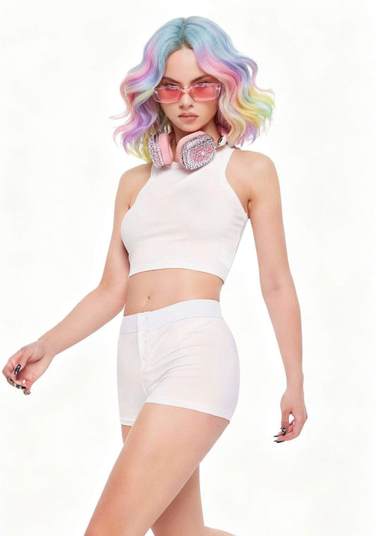 Short Curly Rainbow Hair Y2K Full Wigs Cherrykitten