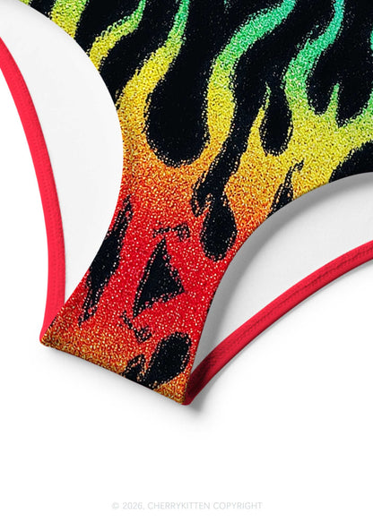 Rainbow Flame Pride Y2K Print Bikini Set Cherrykitten