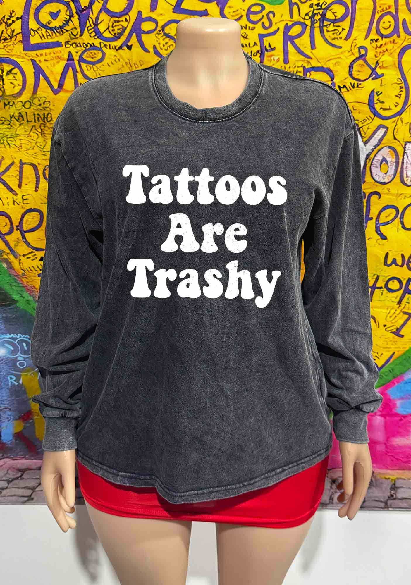Tattoos Are Trashy Y2K Washed Long Sleeves Cherrykitten