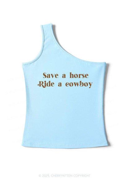 Save A Horse Ride A Cowboy Y2K One Shoulder Tank Top Cherrykitten