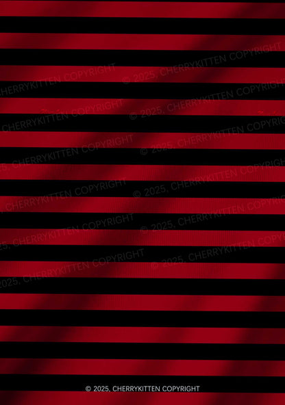 Black And Red Stripe Valentine's Day Y2K Print Long Sleeve Pajama Set Cherrykitten