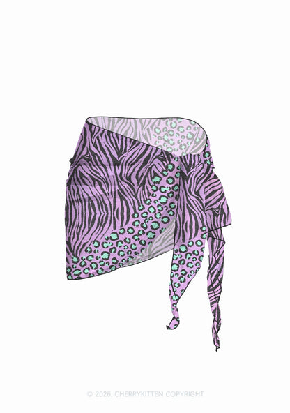 Purple Mixed Zebra Leopard Y2K Print Bikini Set Cherrykitten