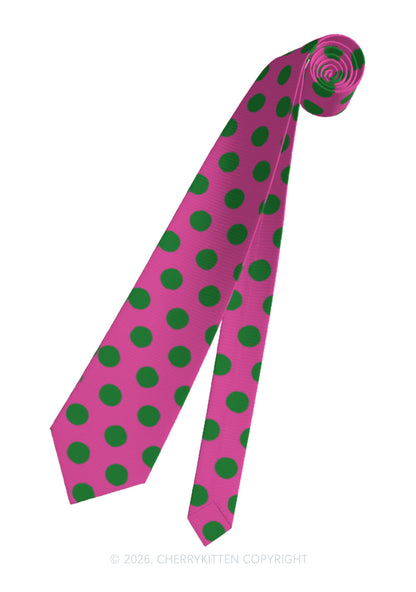Green Dots On Pink Y2K Necktie Cherrykitten