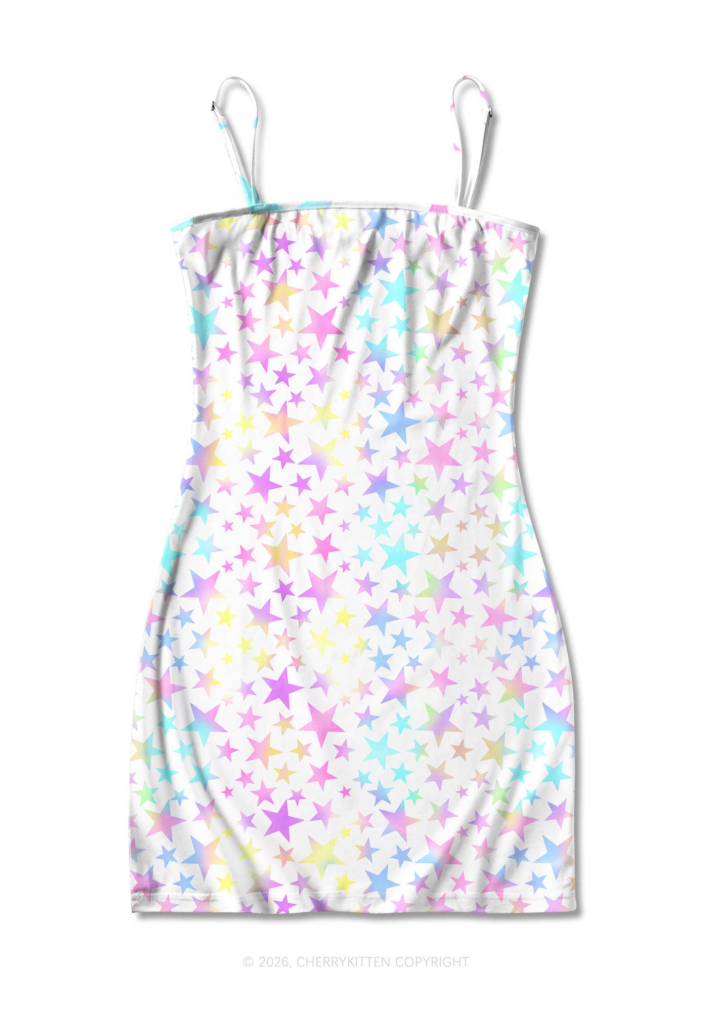 Rainbow Star On White Y2K Print Slip Dress Cherrykitten