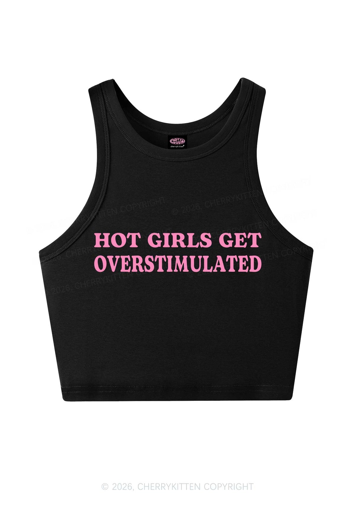 Hot Girls Get Overstimulated Y2K Crop Tank Top Cherrykitten