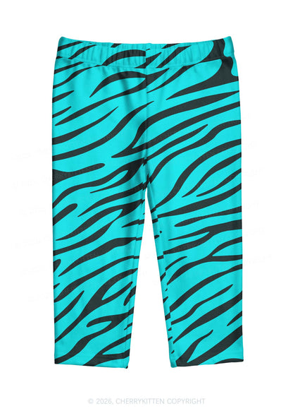 Bright Cyan Zebra Stripes Y2K Print Capri Pants Cherrykitten