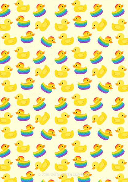 Rainbow Ducks Pride Y2K Print Cami Shorts Pajama Set Cherrykitten
