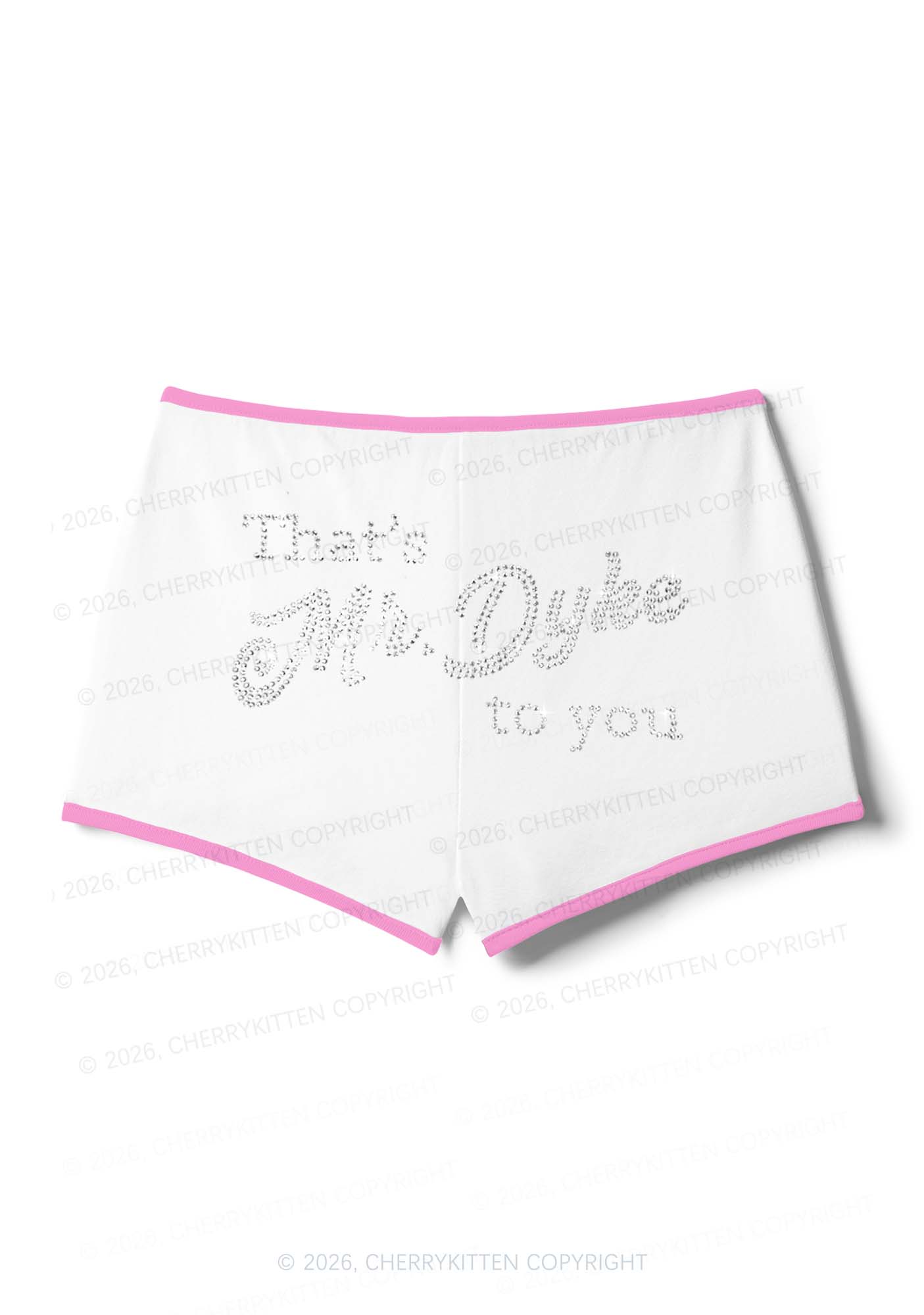 Rhinestone Thats Mr Dyke To You Pride Y2K Booty Shorts Cherrykitten