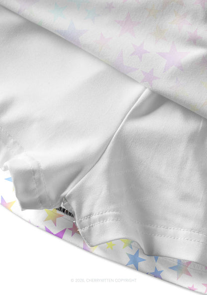 Rainbow Star On White Y2K Print Mini Skirt Cherrykitten