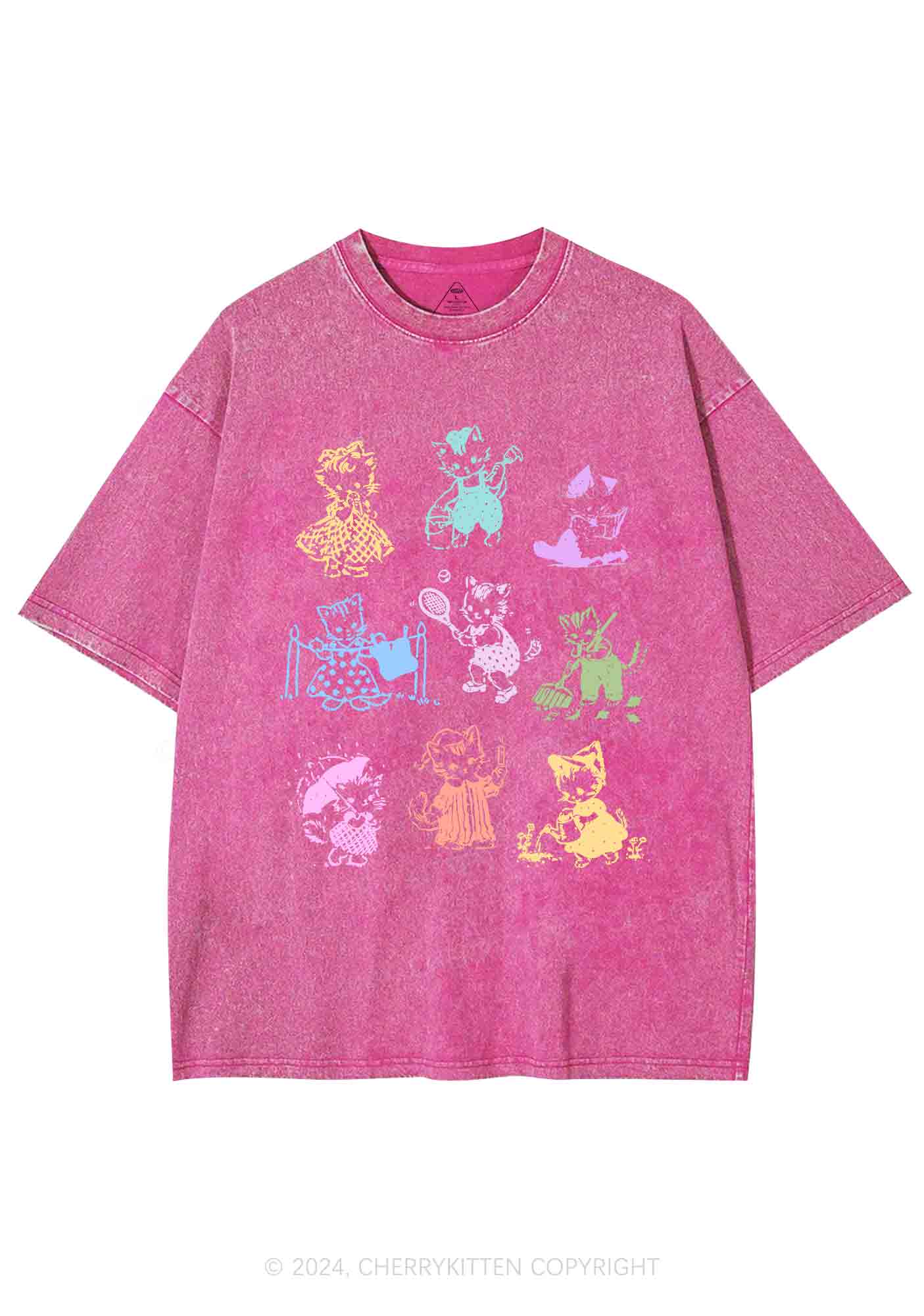 Tattoo Cat Y2K Washed Tee Cherrykitten