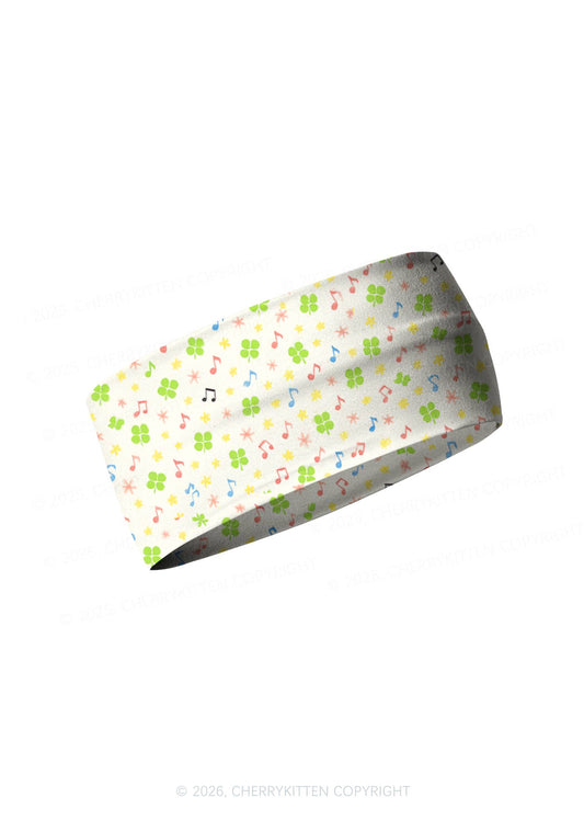 Music Notes Clover Stars St Patricks Y2K Print Headband Cherrykitten