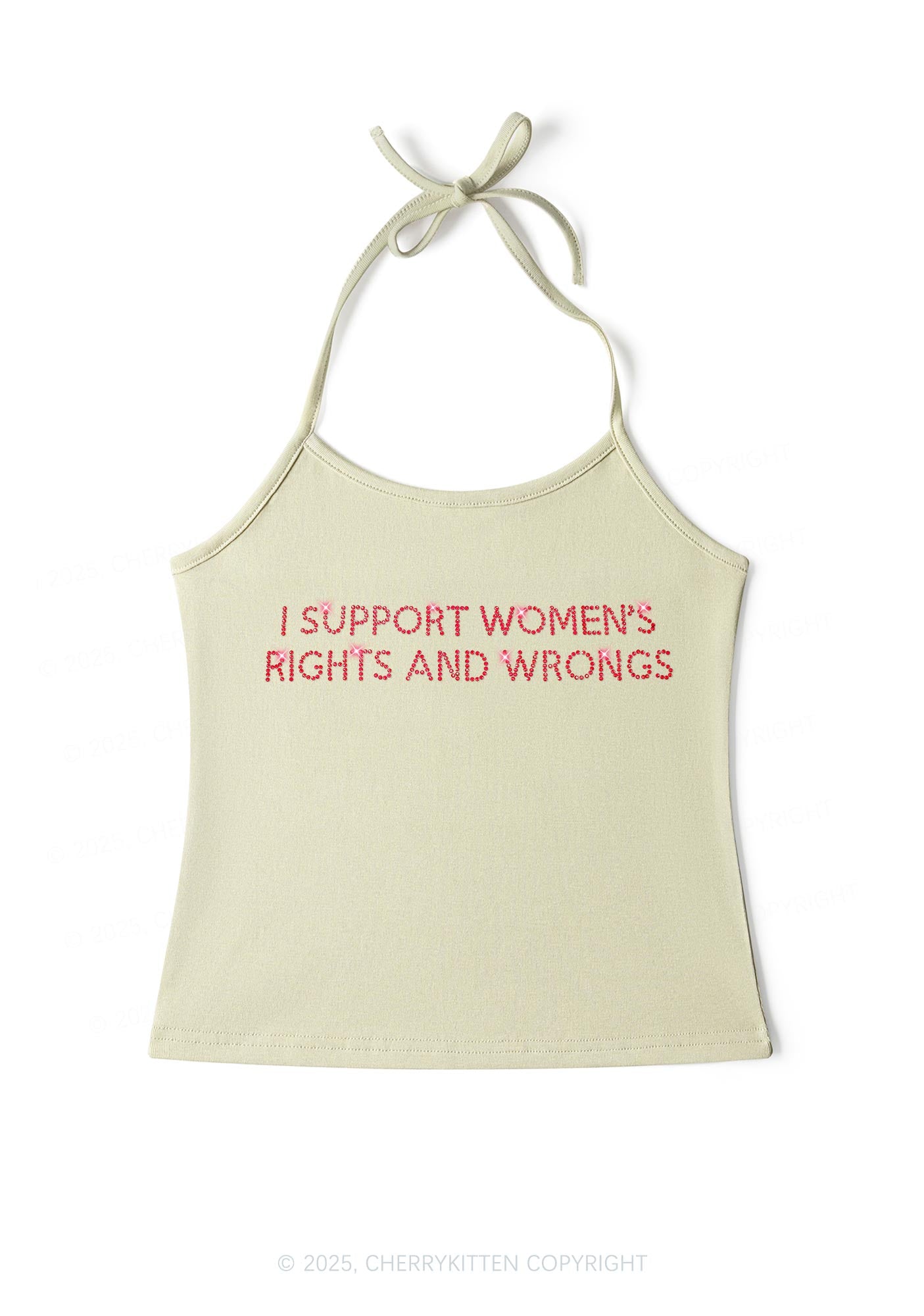 Rhinestone I Support Women Y2K Halter Neck Cami Cherrykitten