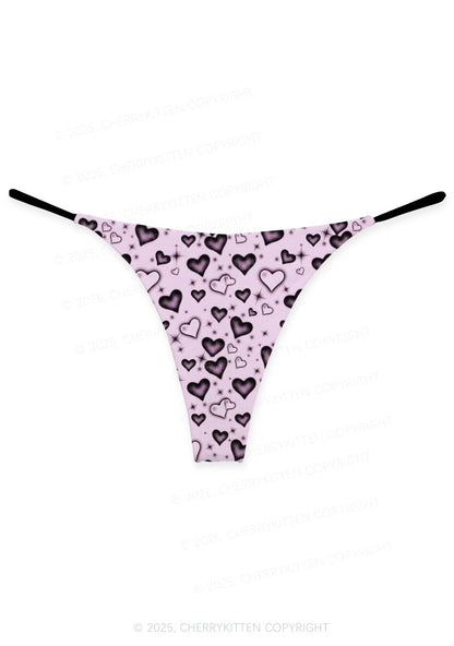 Dark Heart Attack Valentine's Day Y2K Print Couples Thong Set Cherrykitten