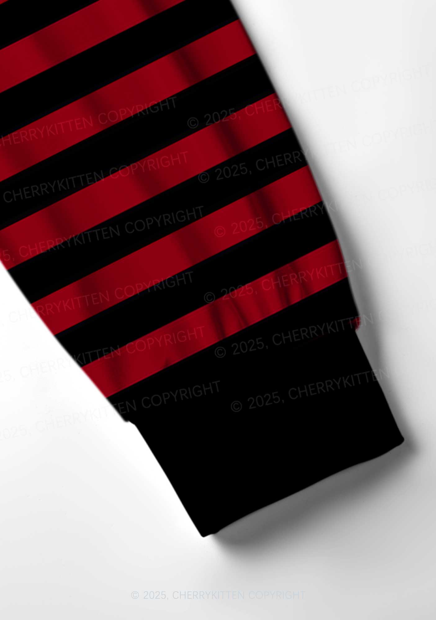 Black And Red Stripe Valentine's Day Y2K Print Long Sleeve Pajama Set Cherrykitten