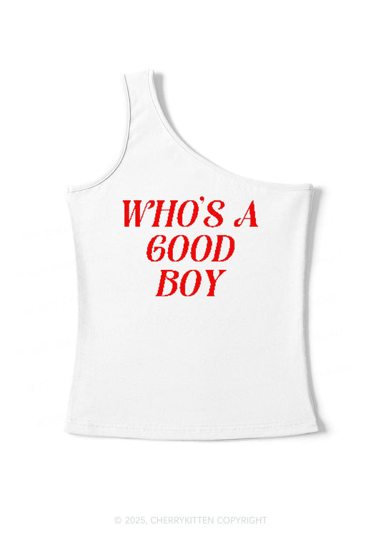 Whos A Good Boy Y2K One Shoulder Tank Top Cherrykitten