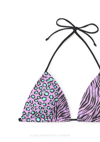 Purple Mixed Zebra Leopard Y2K Print Bikini Set Cherrykitten