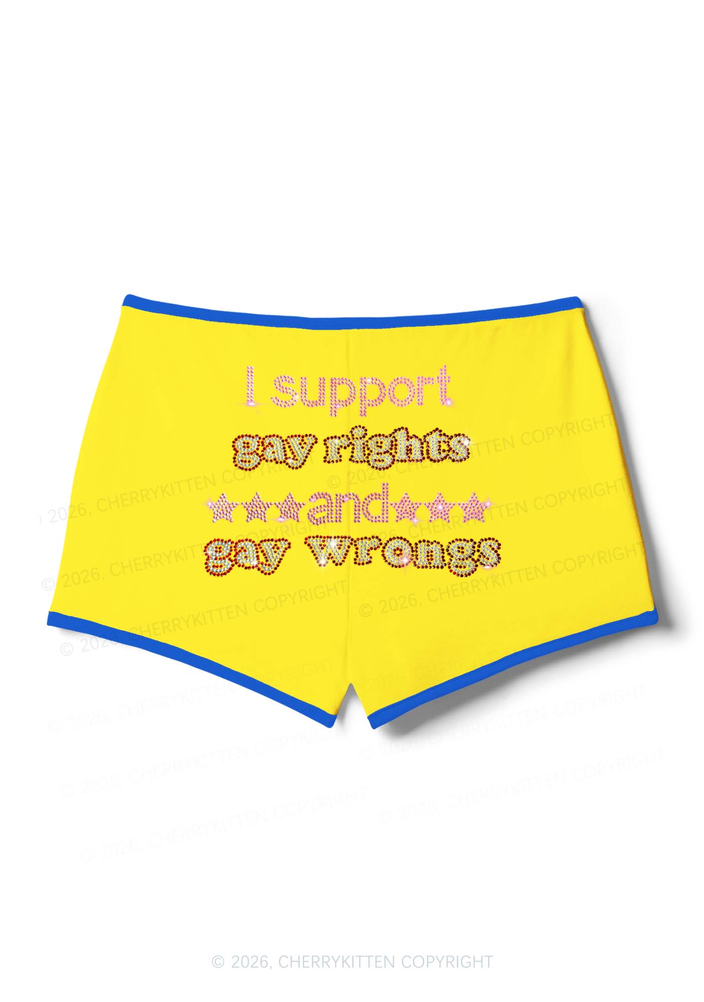 Rhinestone I Support Gay Rights Y2K Booty Shorts Cherrykitten