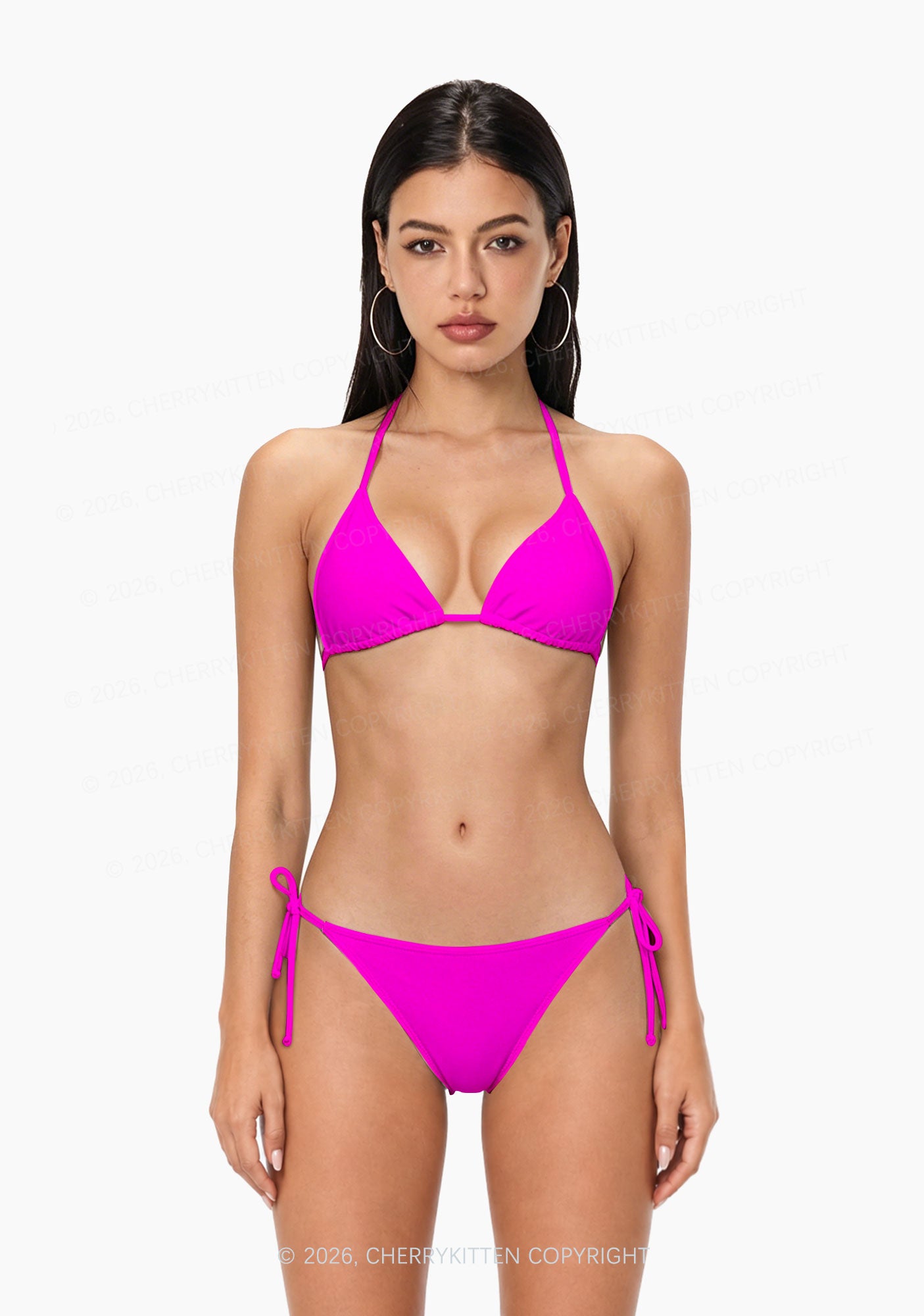 Rose Red Plain Y2K Print Bikini Set Cherrykitten