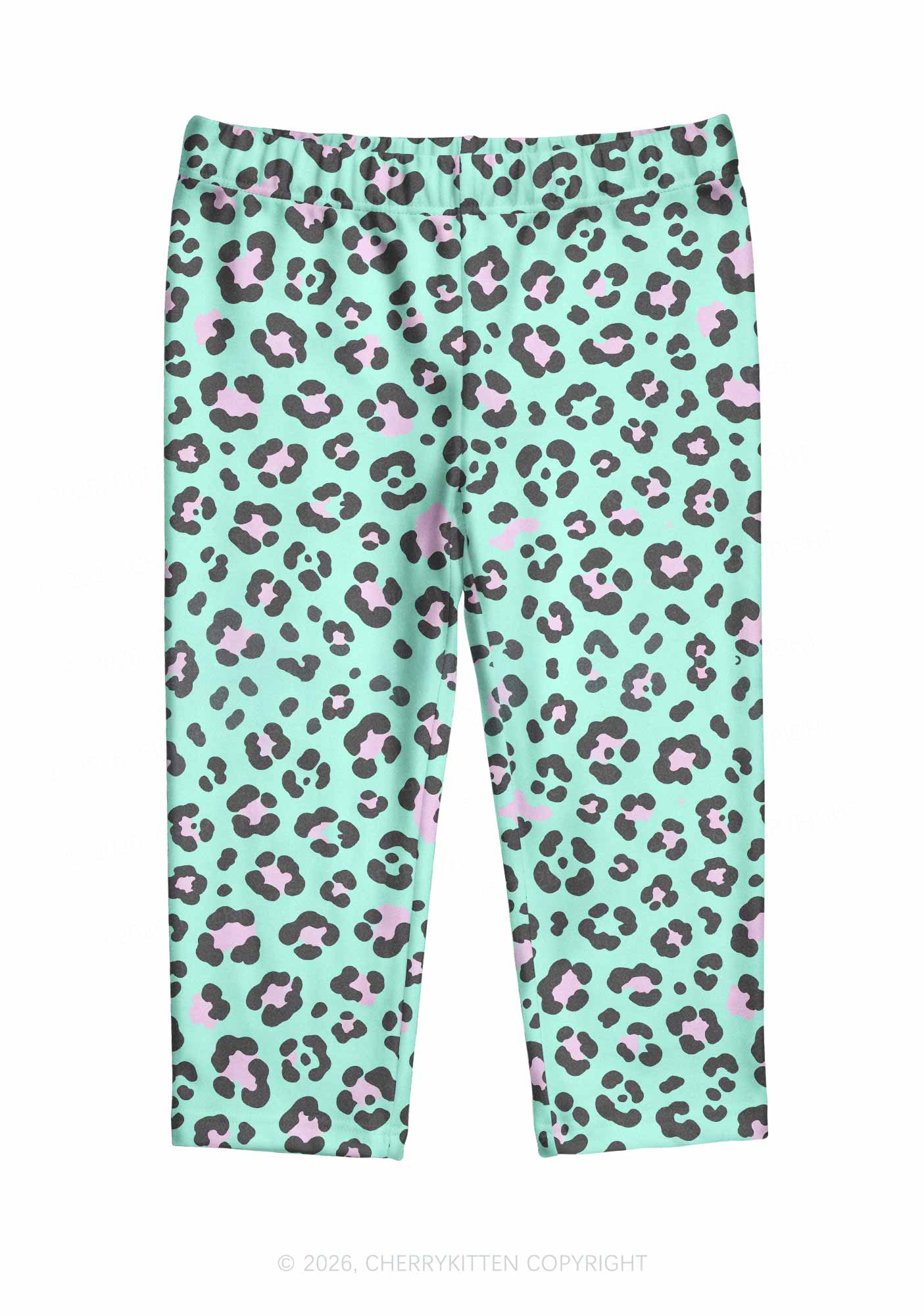 Mint Green Leopard Y2K Print Capri Pants Cherrykitten
